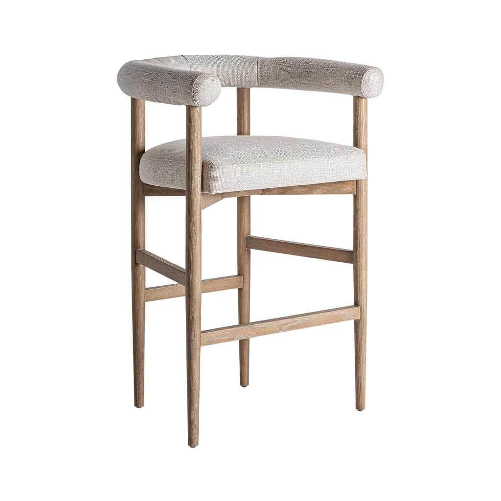 Handgefertigter Barhocker aus Eschenholz, Off White Polster