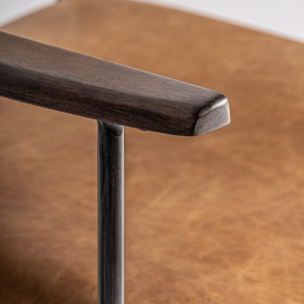 Brauner Vintage Sessel aus Leder und Gummibaumholz