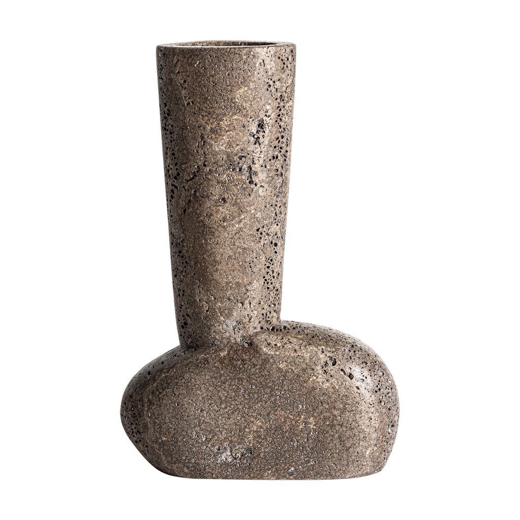 Handgefertigte Vase aus braunem Travertin von VICAL – Organisches Design