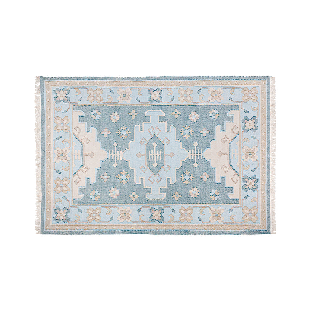 Blauer Outdoor Teppich mit Fransen