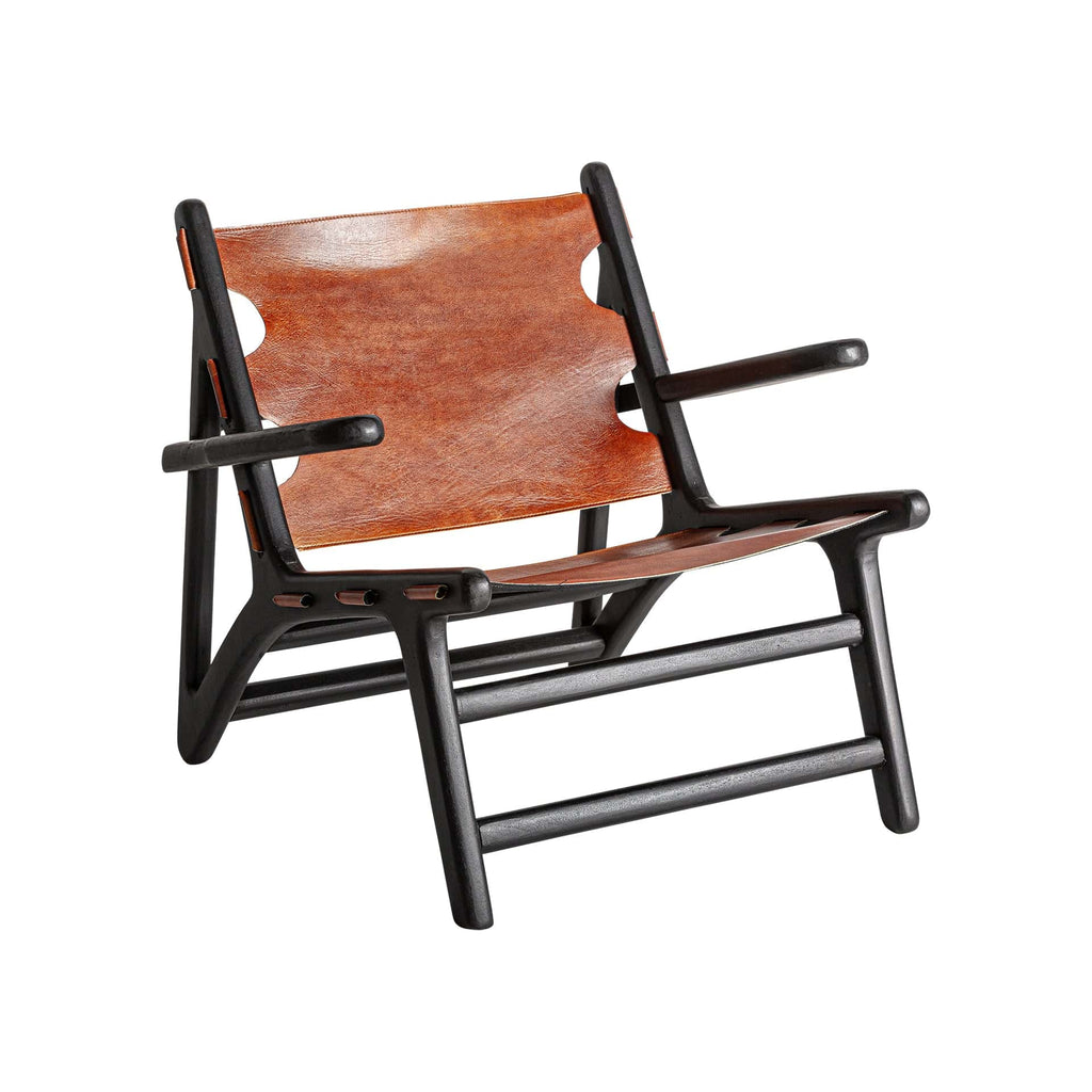 Vintage Sessel aus Mangoholz und Leder in Schwarz und Braun