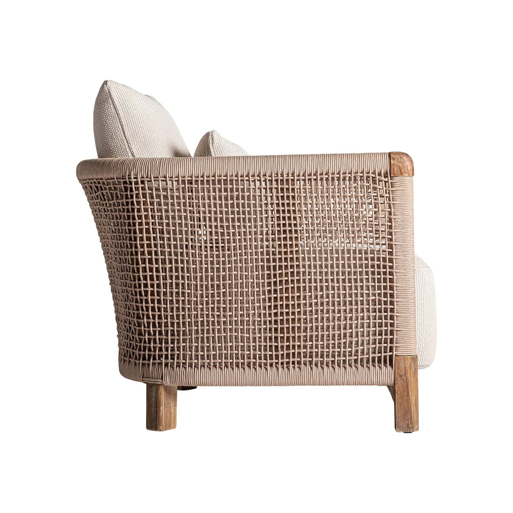 Beiger Outdoor Boho Sessel aus Holz mit Geflecht