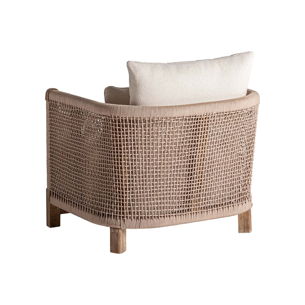 Beiger Outdoor Boho Sessel aus Holz mit Geflecht