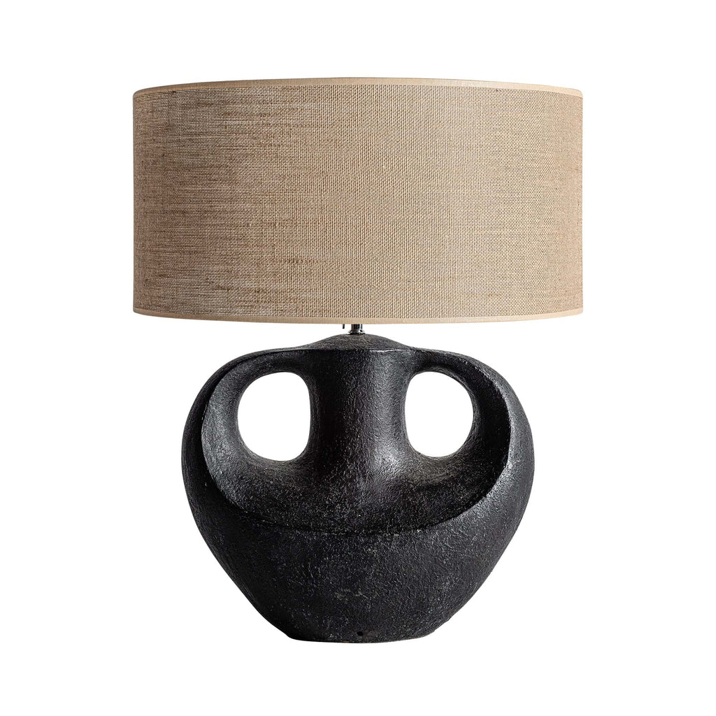 Handgefertigte Tischlampe aus Terrakotta in Schwarz mit Brauner Jute 