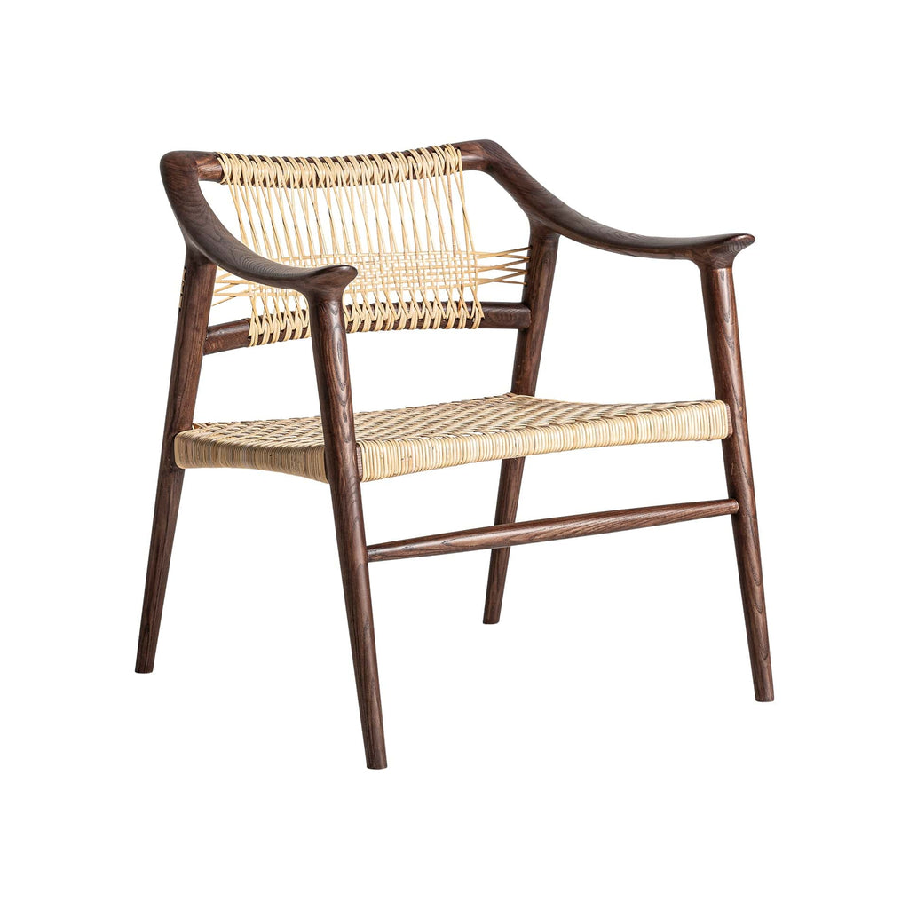 Handgefertigter Boho Stuhl aus Eschenholz und Rattan