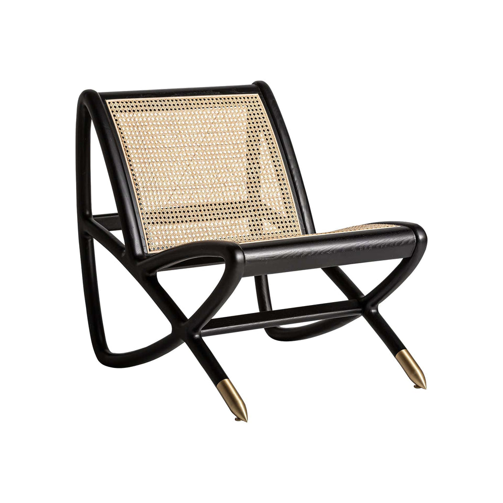 Handgefertigter Boho Sessel aus Eschenholz, Messing und Rattan 