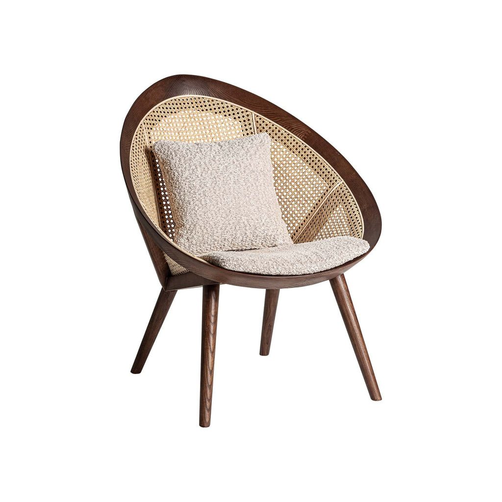 Boho Sessel aus Holz und Rattan mit Kissen 