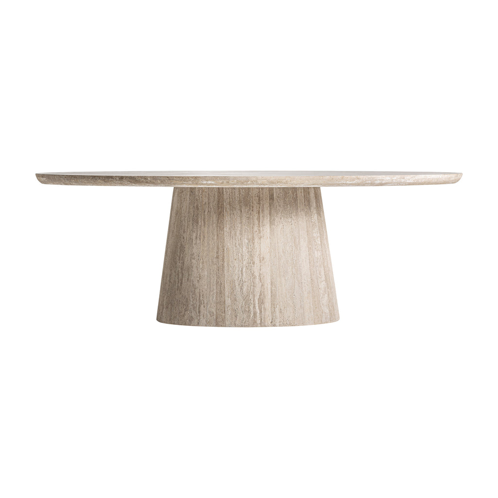 Esstisch aus hellbraunem Travertin im Art Deco Stil – skulpturales Natursteindesign für stilvolle Essbereiche.