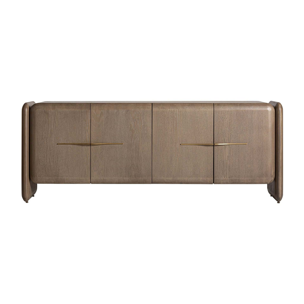 Viertüriges Sideboard aus Eichenholz und Messing in Gold