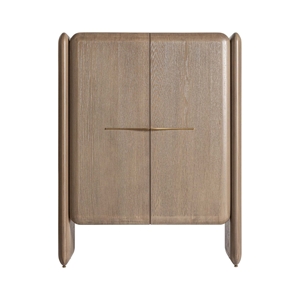 2-türiger Art Deco Schrank aus Braunem Eichenholz mit Messingdetails