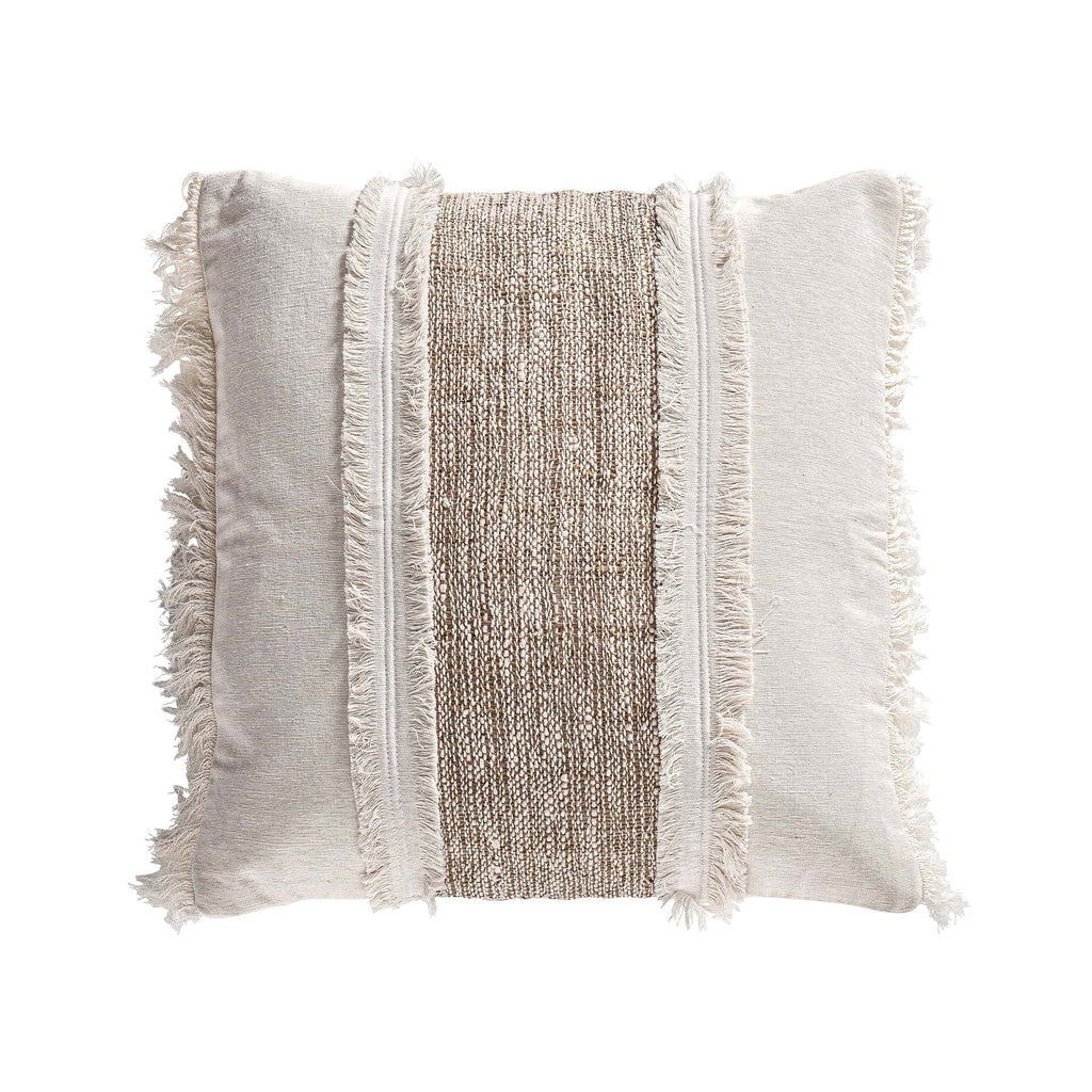 Boho Kissen in Beige und Off White mit Fransen 
