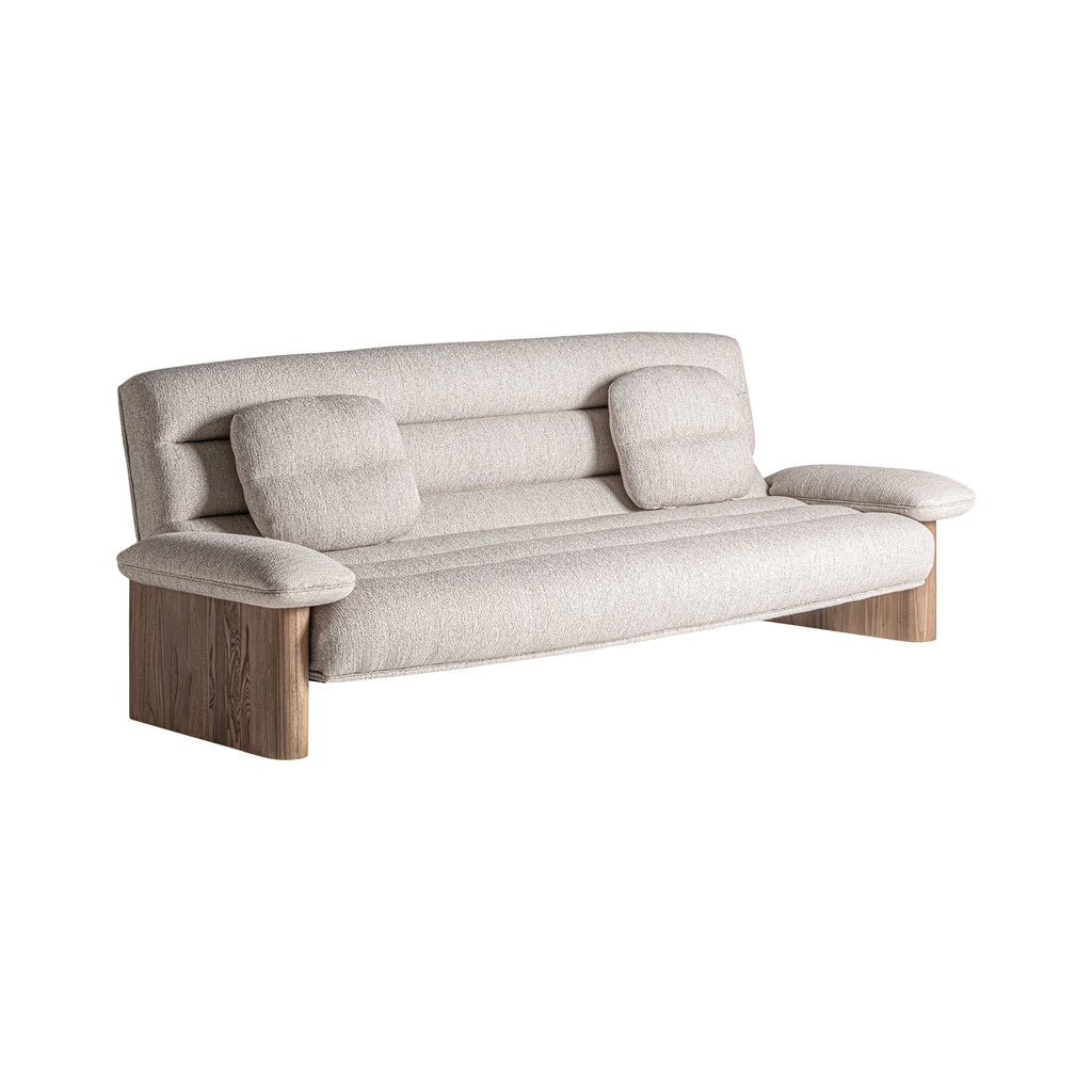Beiges Sofa mit Braunem Holzrahmen