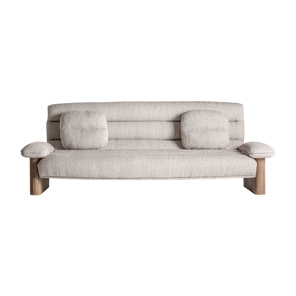 Beiges Sofa mit braunem Ulmenholzrahmen im Contemporary Design