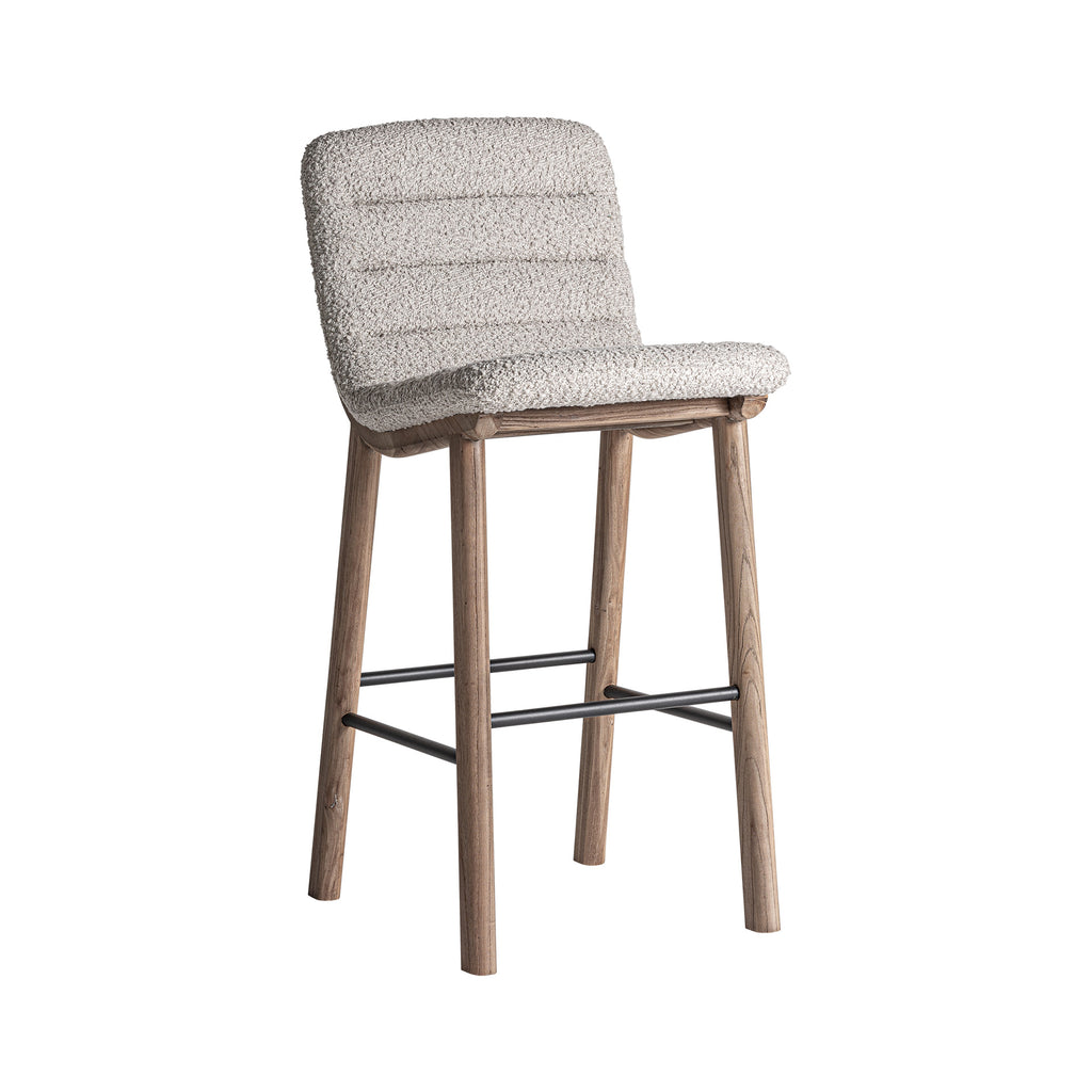 Beiger Barhocker mit Holzrahmen, ergonomisch und elegant