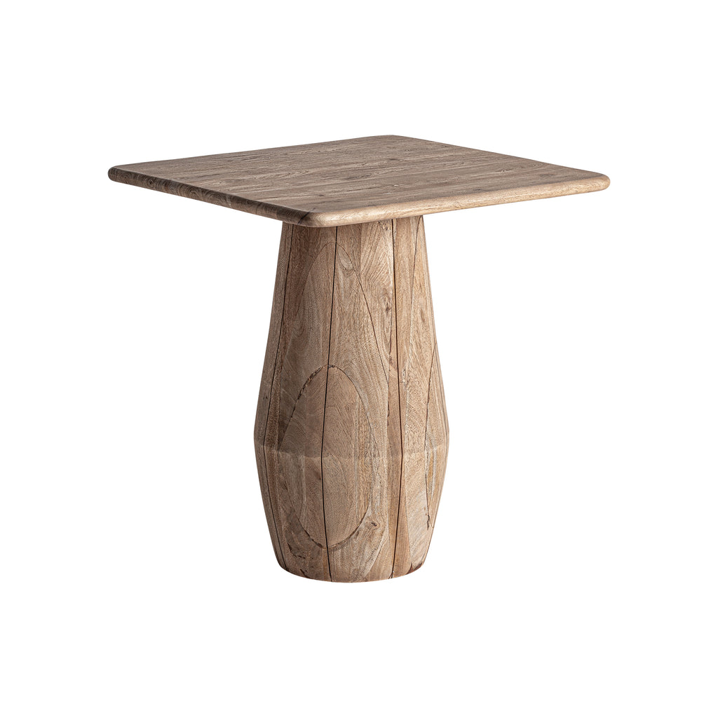 Contemporary Esstisch von VICALDESIGN aus hellbraunem Mangoholz mit geometrischem Sockel, skulpturales und funktionales Design