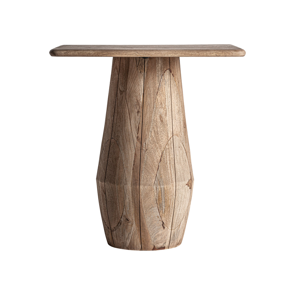 Contemporary Esstisch von VICALDESIGN aus hellbraunem Mangoholz mit geometrischem Sockel, skulpturales und funktionales Design