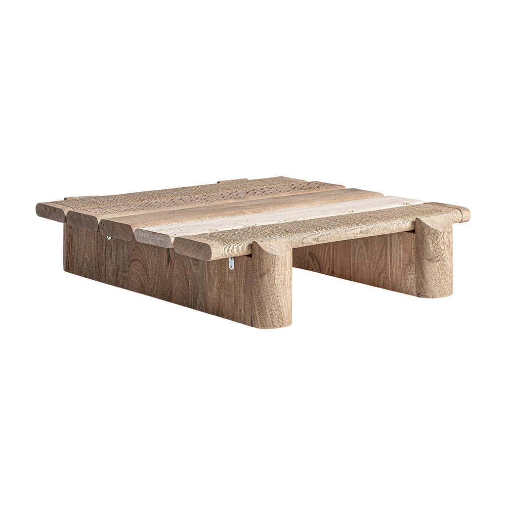 Jacquard Couchtisch von VICALDESIGN aus Mangoholz und Marmor in Hellbraun, skulptural