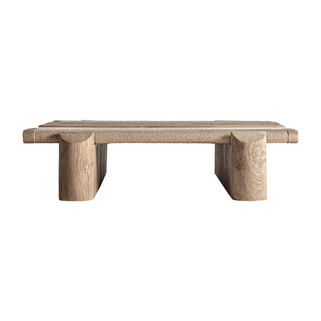 Jacquard-Couchtisch von VICALDESIGN aus Mangoholz und Marmor, Handmade, hellbraun, architektonisches Design