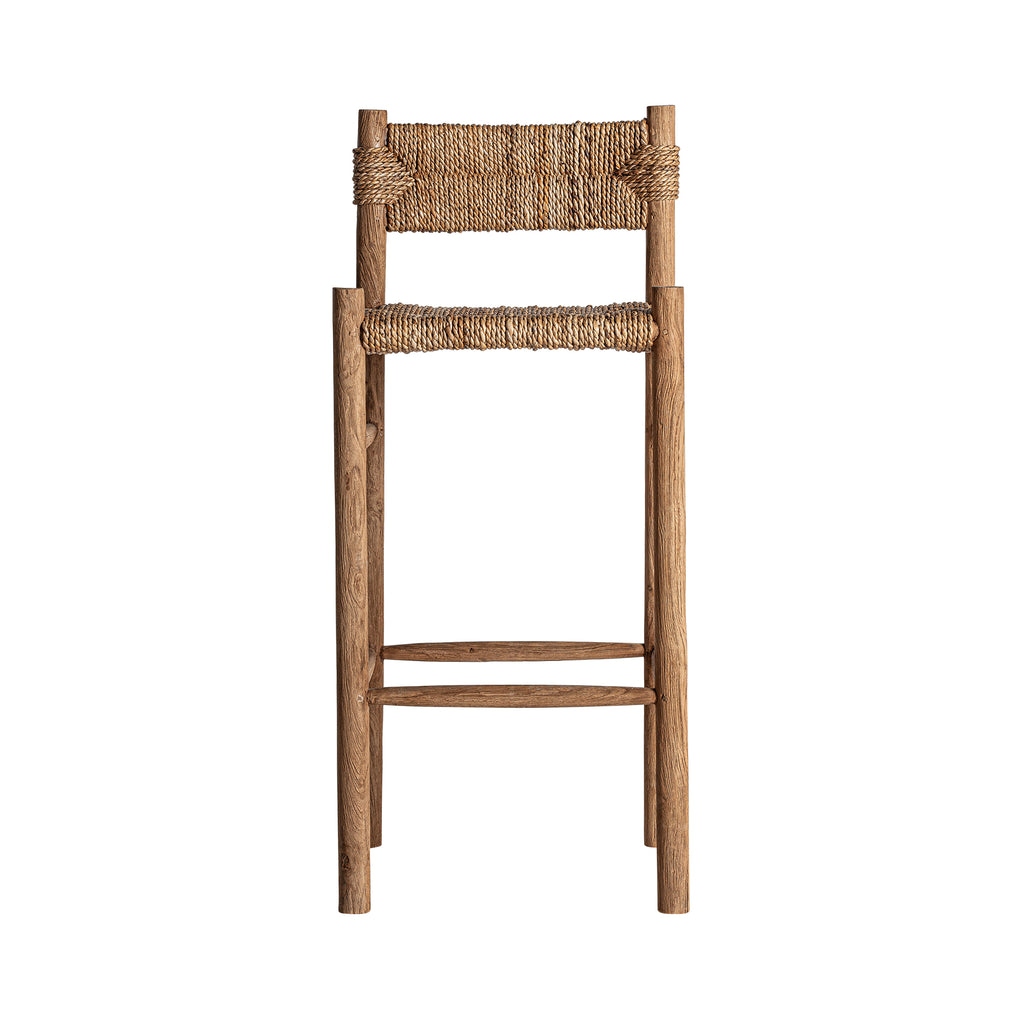 Barhocker aus Teakholz mit Sitz aus Naturfasern