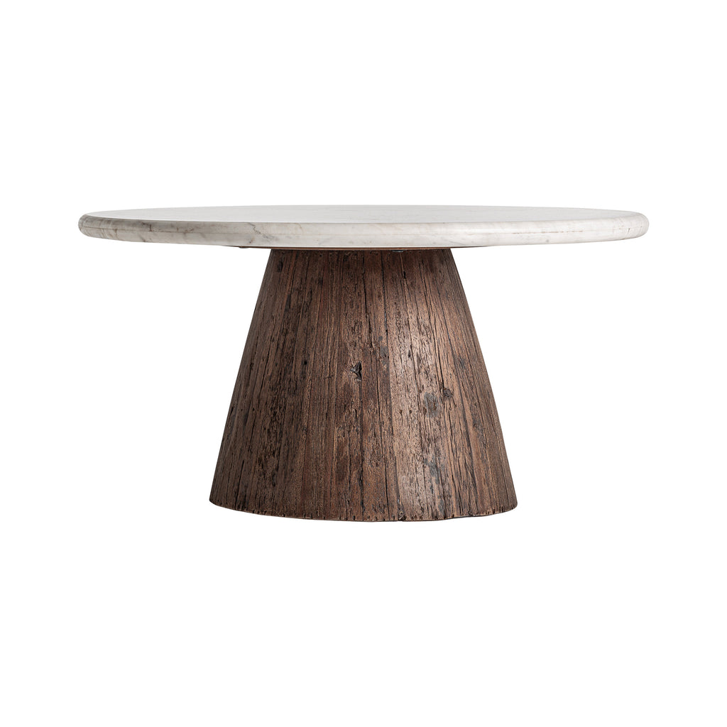 Runder Couchtisch aus Altholz und weißem Marmor