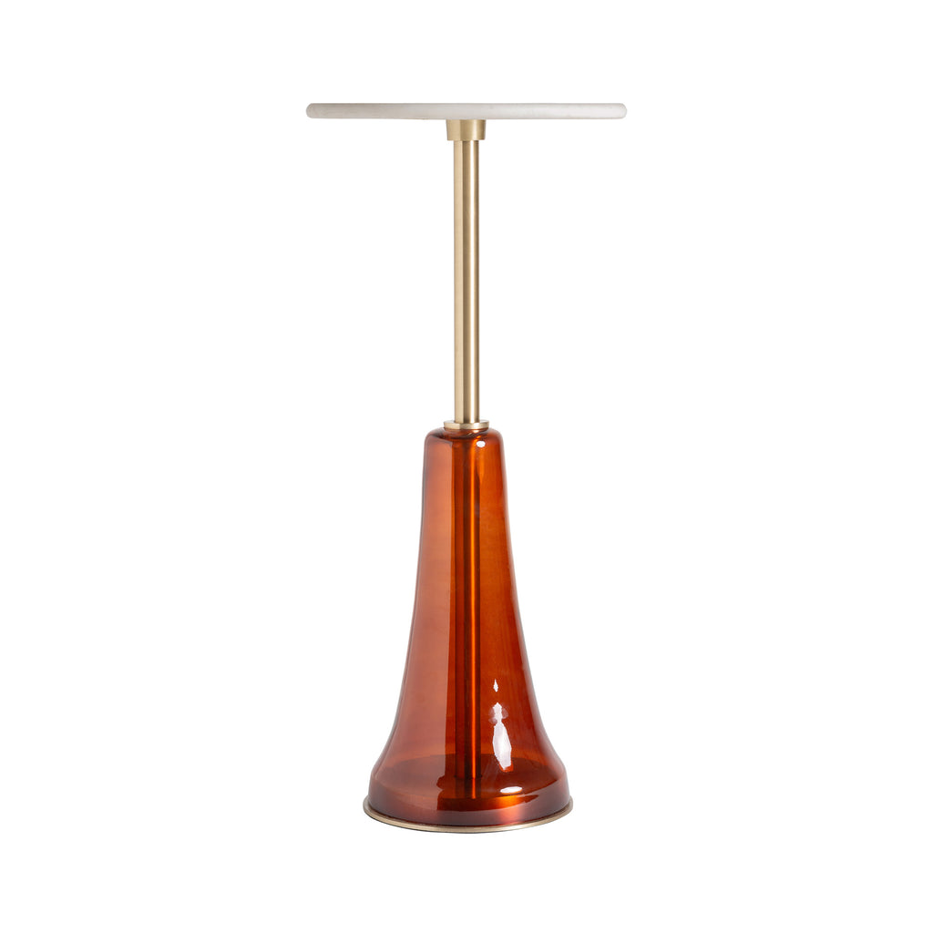 Art Deco Beistelltisch mit Marmorplatte, bernsteinfarbenem Glas und goldfarbenen Metalldetails