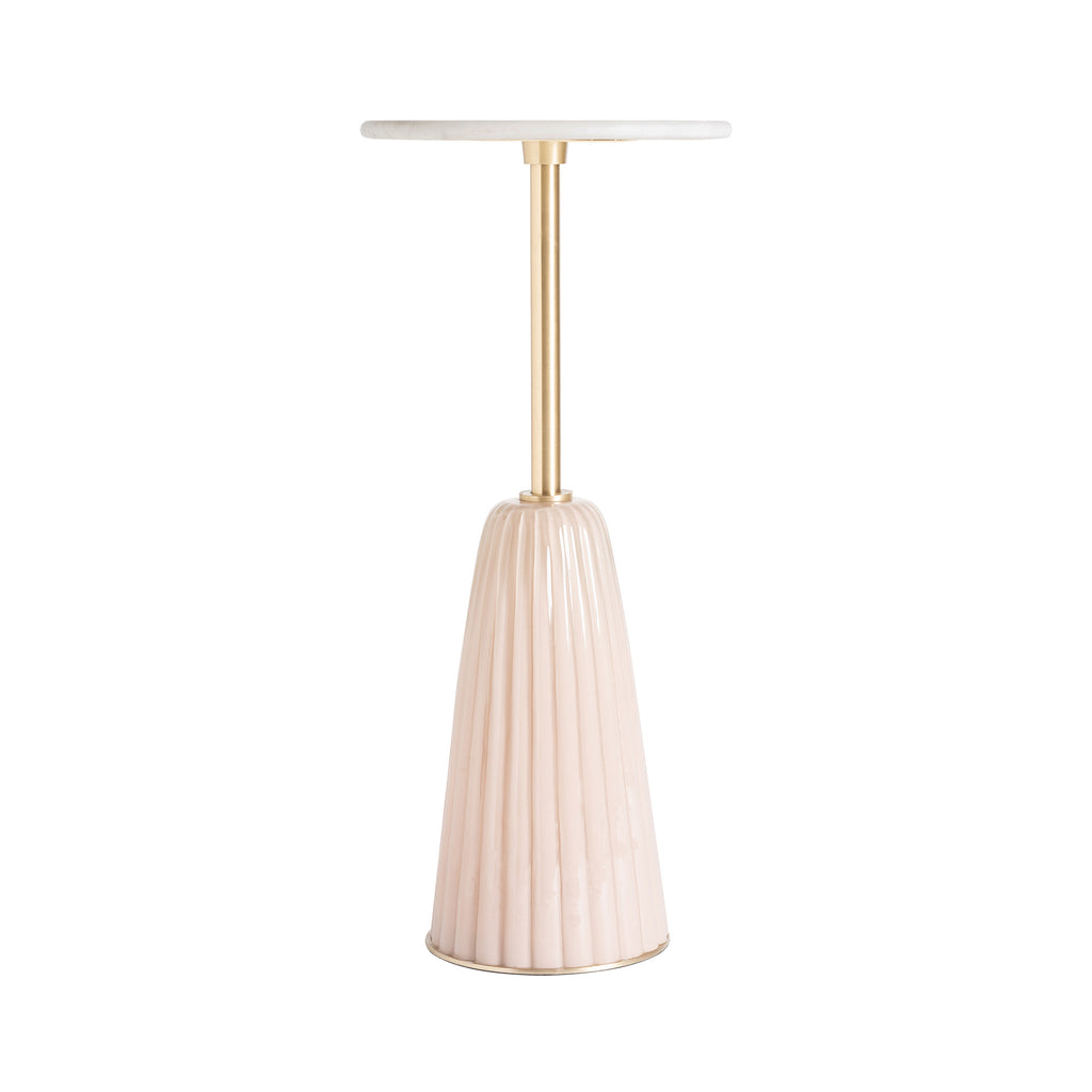 Beistelltisch mit rosa Glasrahmen und Marmorplatte im Art Deco Stil – handgefertigt, elegant und modern