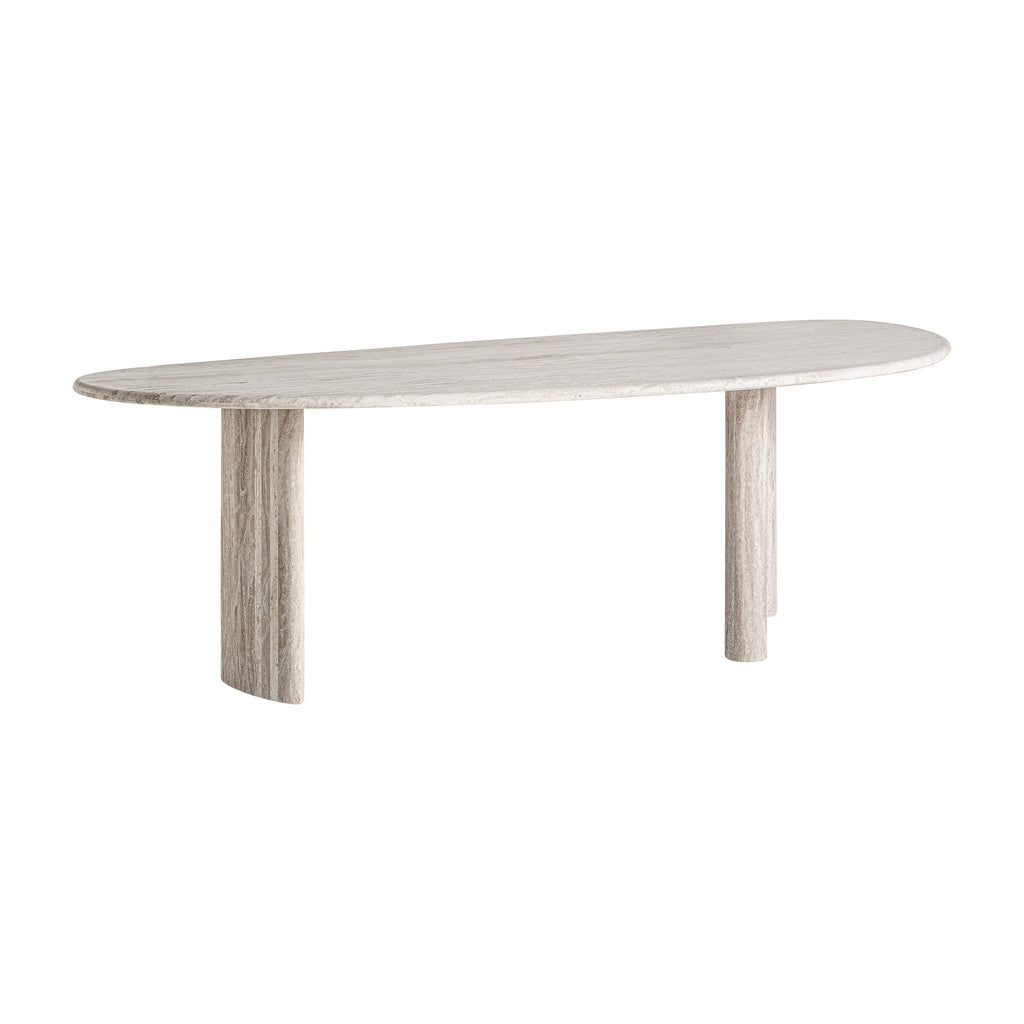 Designer Esstisch für 8 Personen aus cremefarbenem Travertin, elegant und zeitlos, Art Deco Design 