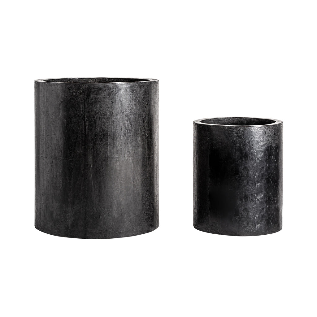 Schwarzes Blumentopf Set aus Fiberglas im Industrial Design – 2er Set