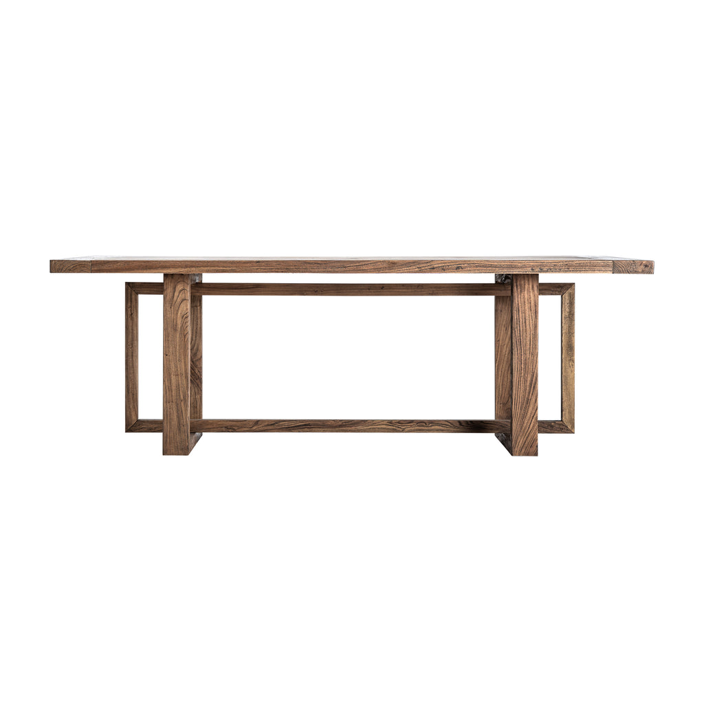 Esstisch für 8 Personen aus braunem Ulmenholz. Designer Stück. 