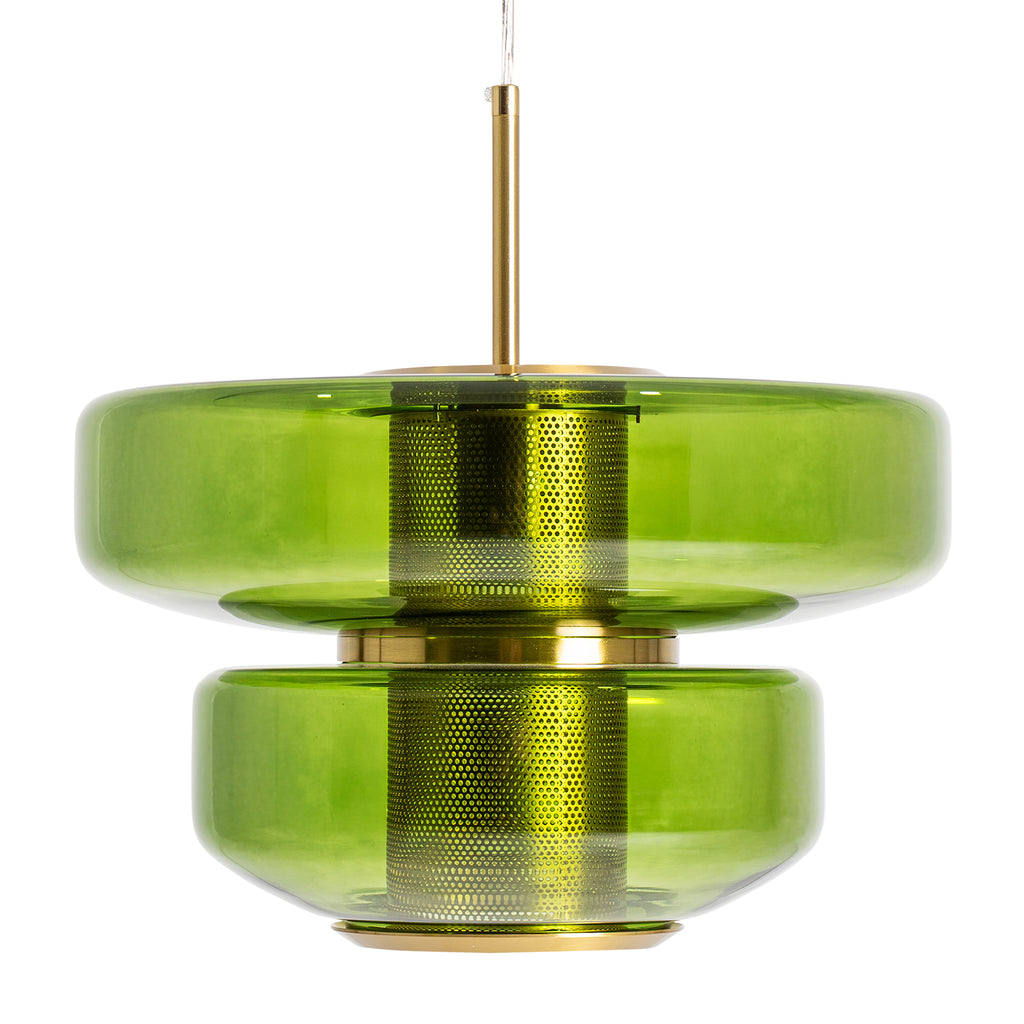 Art Deco Pendelleuchte Grün Glas & Gold 