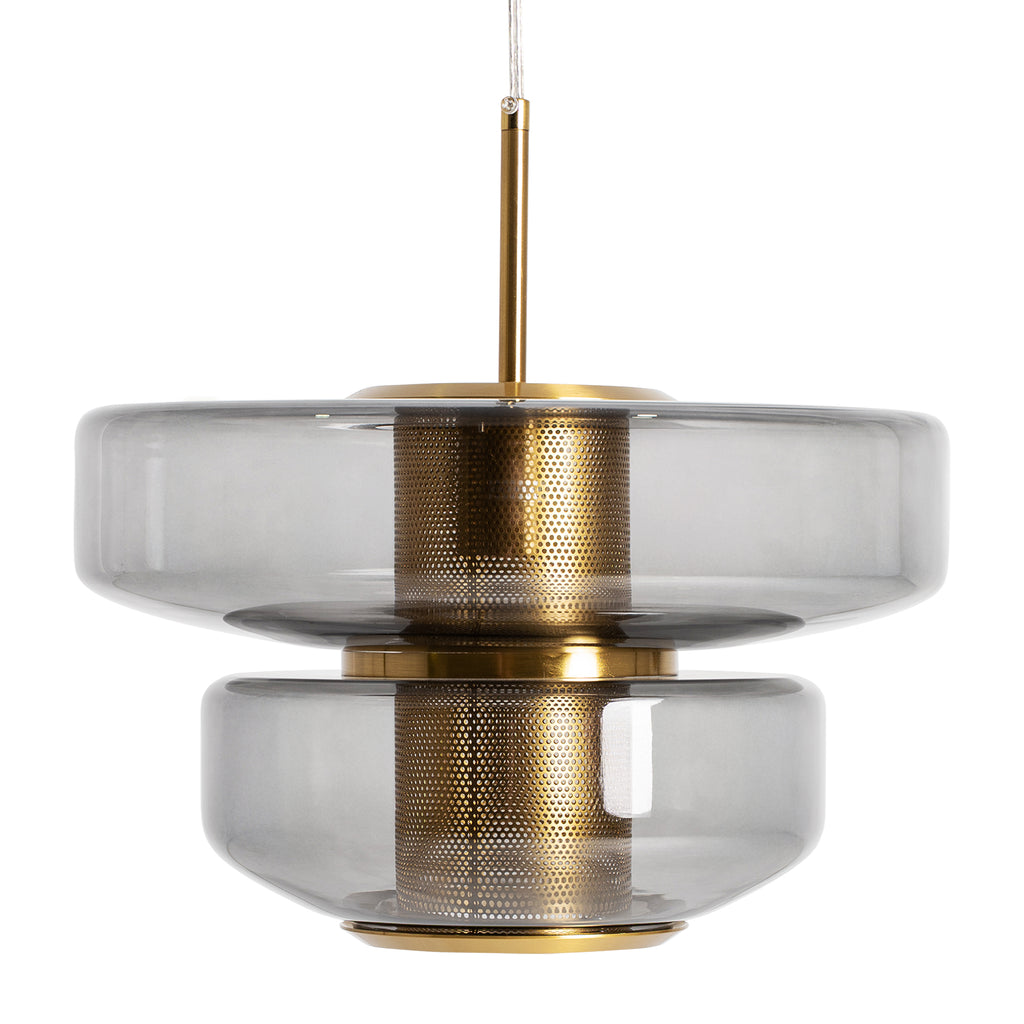 Hängelampe  aus grauem Glas und goldfarbenem Eisen imArt Deco Design