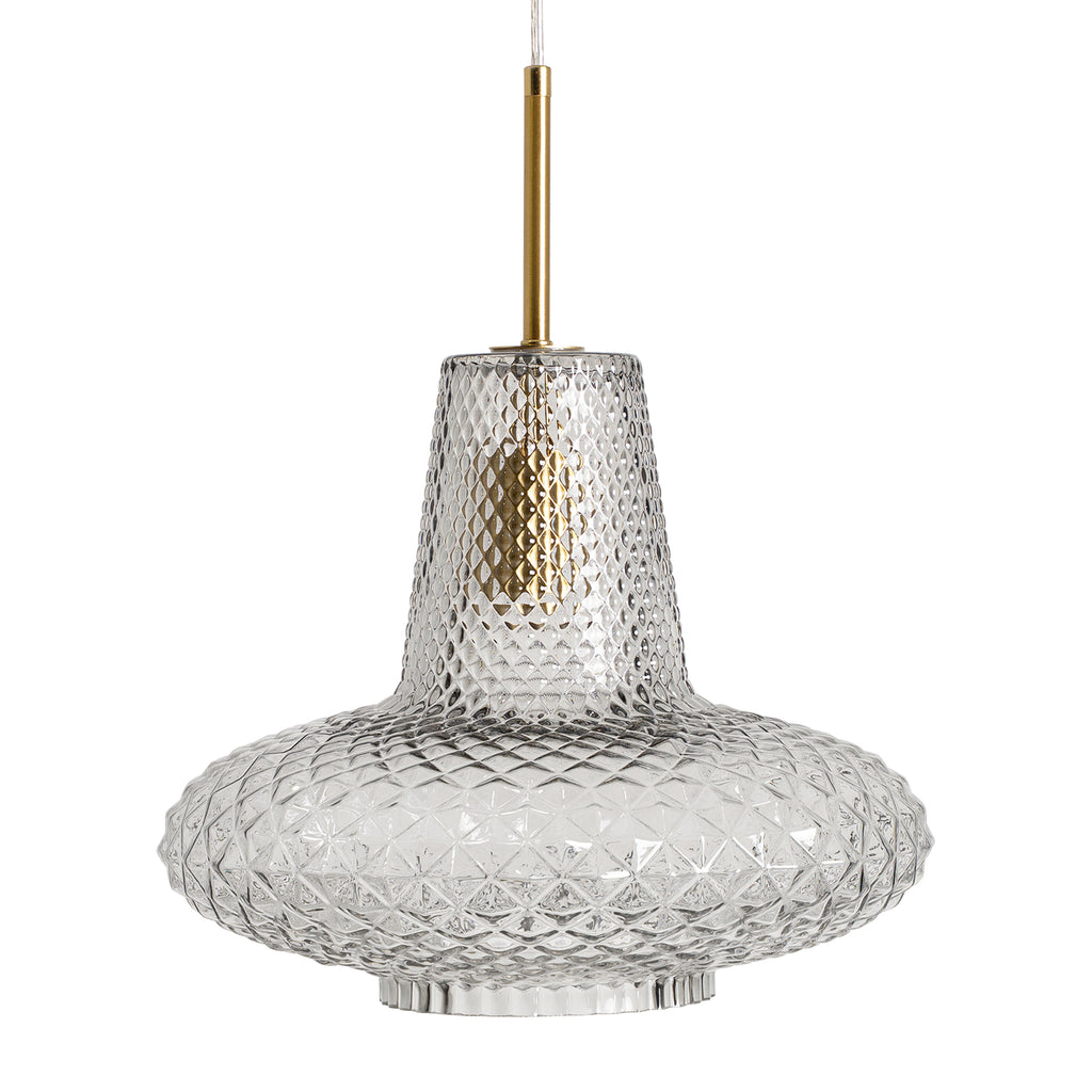 Deckenleuchte im Vintage-Stil aus gerilltem Glas und Messing. 