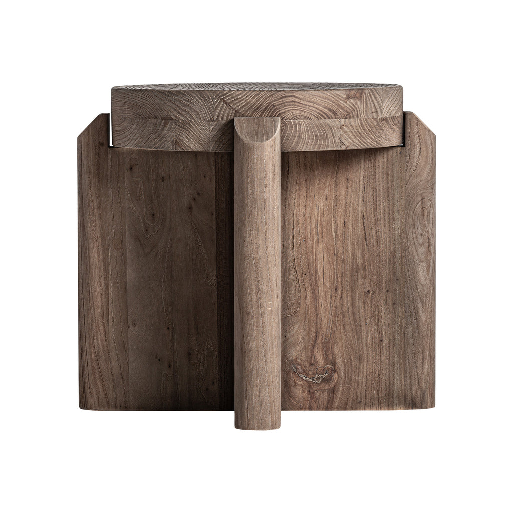 Handgefertigter Contemporary Hocker aus braunem Ulmenholz von estudi{H}ac für VICAL.

