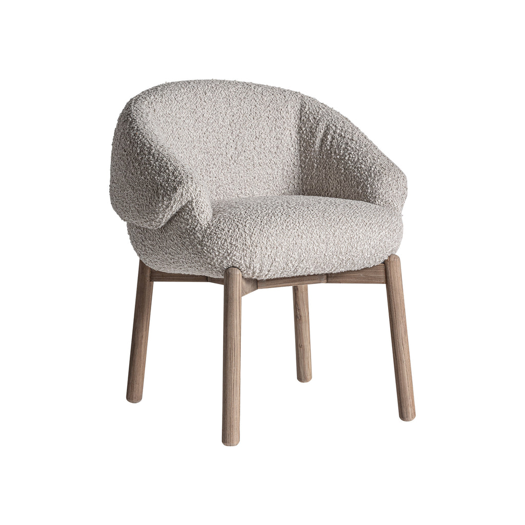 Grau gepolsterter Esszimmerstuhl mit Holzrahmen, ergonomisch und elegant