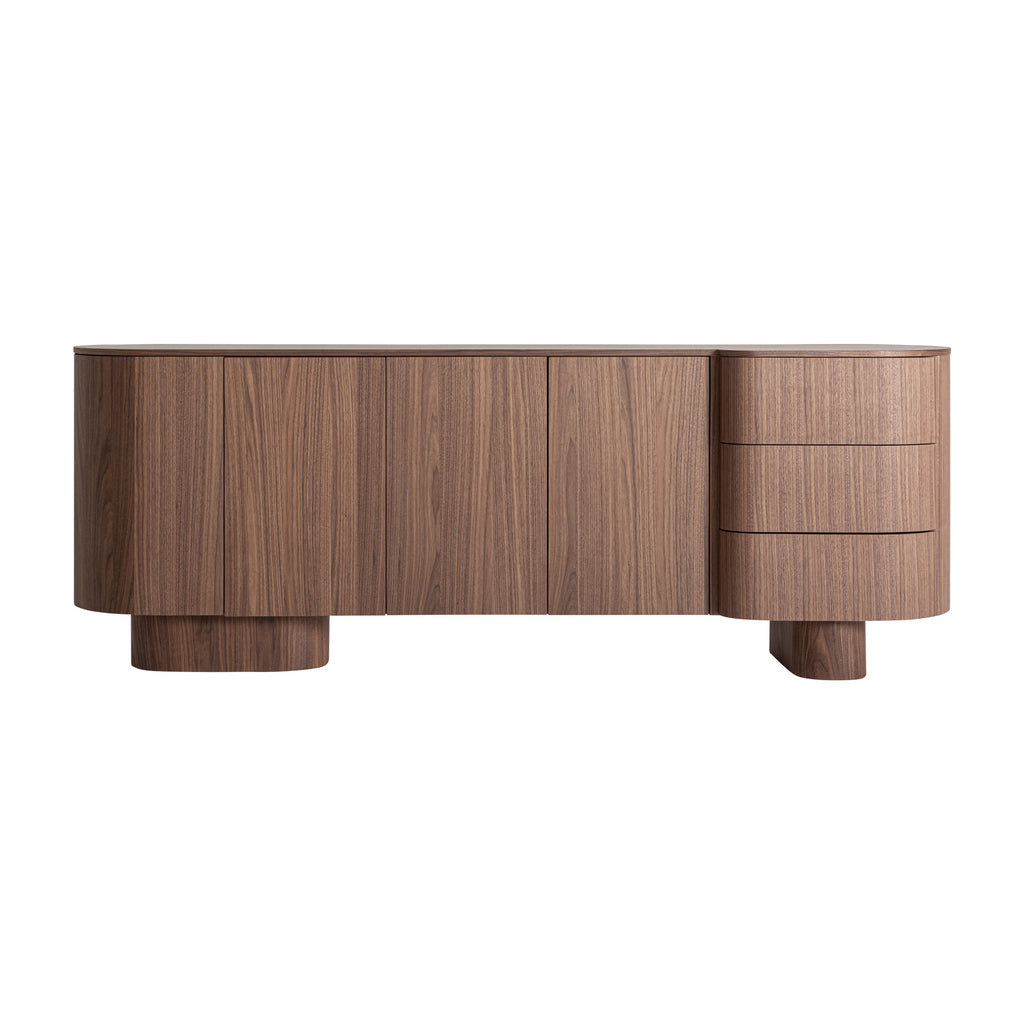 Sideboard mit Schubladen in brauner Holzoptik mit Walnussakzenten – Contemporary