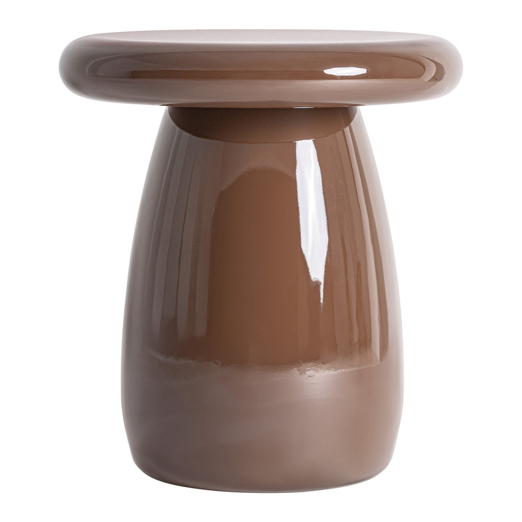 Runder Beistelltisch aus MDF in Braun mit hellem Finish, moderner Stil, elegant und funktional für Wohnzimmer.