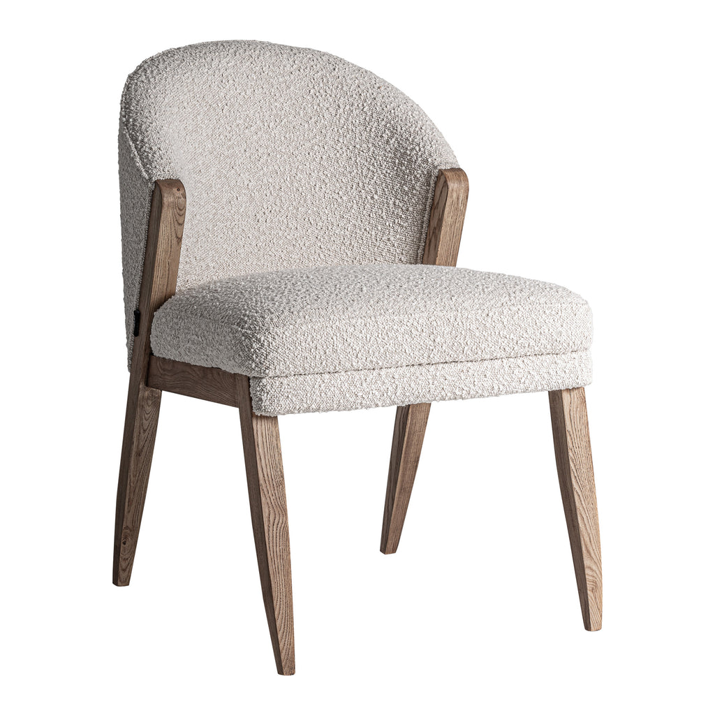 Moderner Stuhl aus Kiefernholz mit cremefarbener Boucle Baumwolle