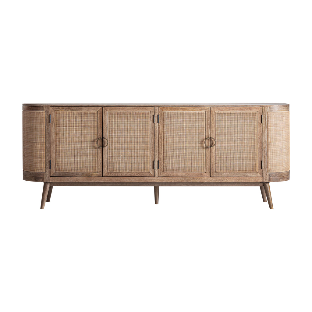 Viertüriges Sideboard aus Mangoholz mit Rattan, Nordic Stil, Braun / Beige
