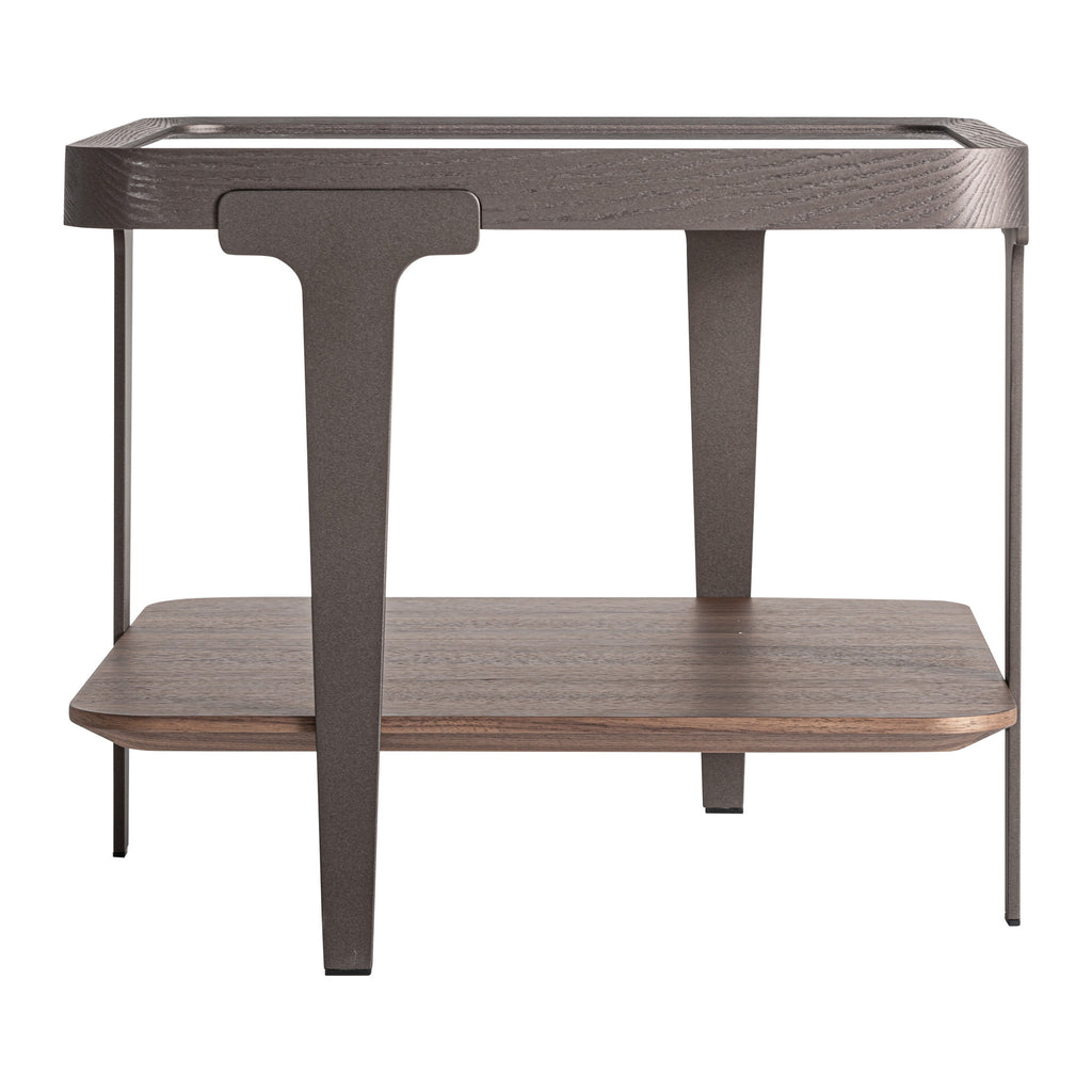 Beistelltisch aus Eschenholz mit Rauchglas und Eisen, elegant und modern