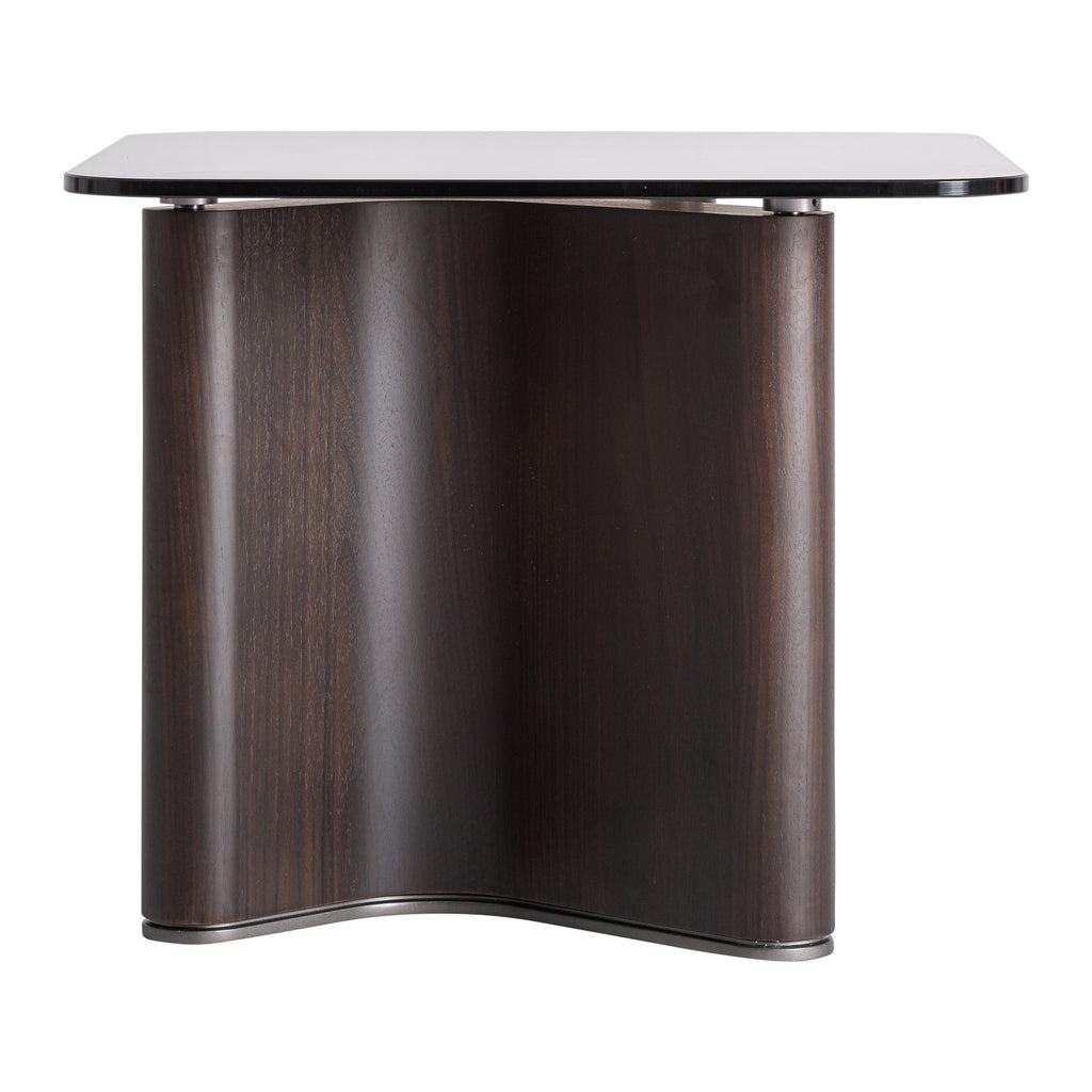 Beistelltisch aus schwarzem Eschenholz mit grauem Kristallglas, Contemporary Stil.
