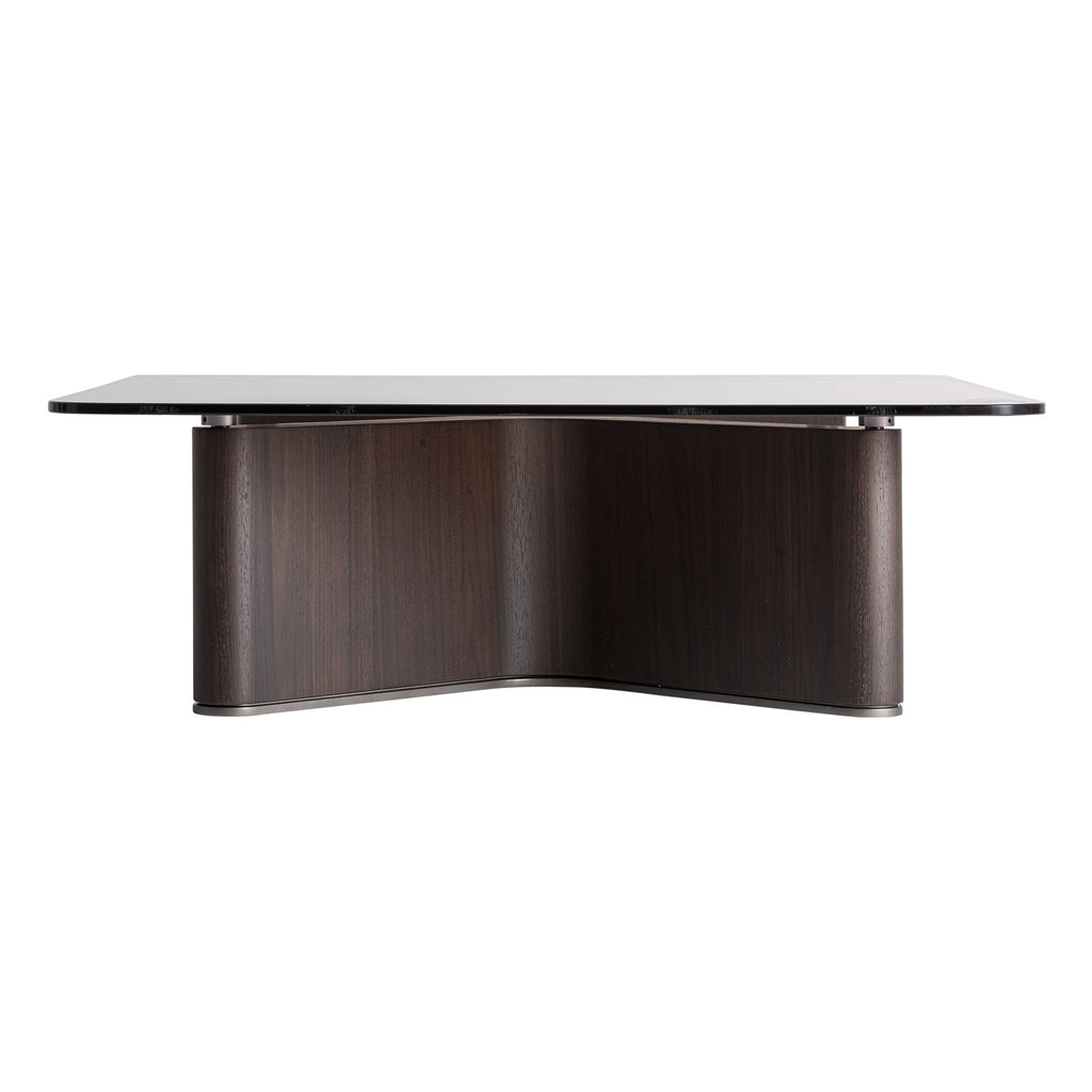 Couchtisch aus schwarzem Eschenholz und grauem Glas im Contemporary Stil, modern und elegant.
