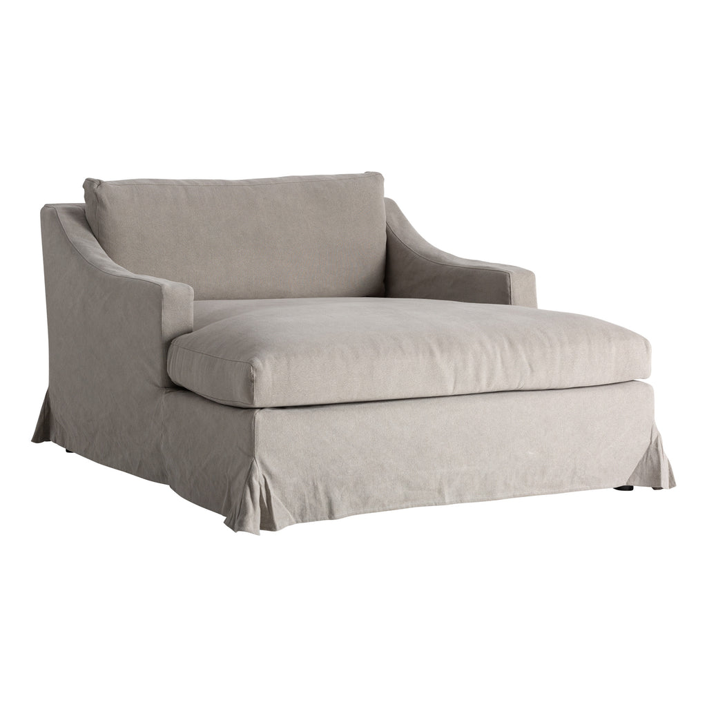 Beige Chaiselongue aus Leinen mit Kissen, elegant und komfortabel