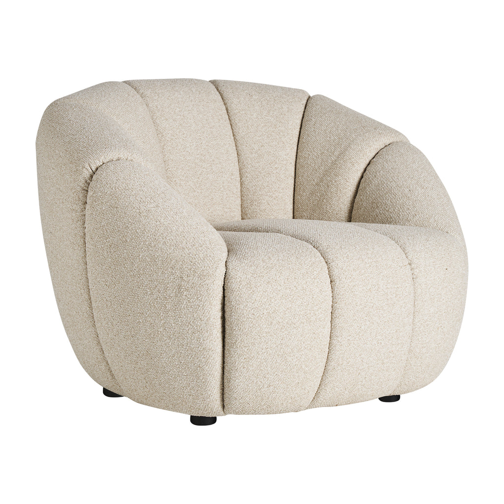 Runder Designersessel in Beige mit Holzfüßen, modernes Contemporary Design