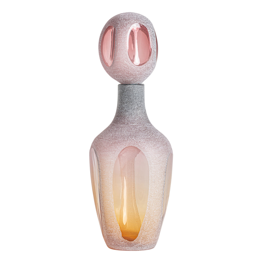 Handgefertigte Contemporary Dekovase aus Glas in Pink mit Deckel, dekoratives Highlight für Wohnräume.