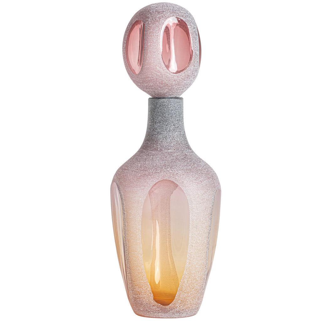 Handgefertigte Contemporary Dekovase aus Glas in Rosa mit Deckel, dekoratives Highlight für Wohnräume.