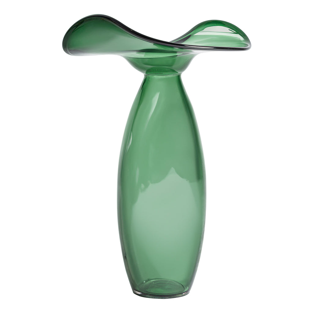 Handgefertigte Glasvase in Grün im Contemporary-Stil, elegant und modern.