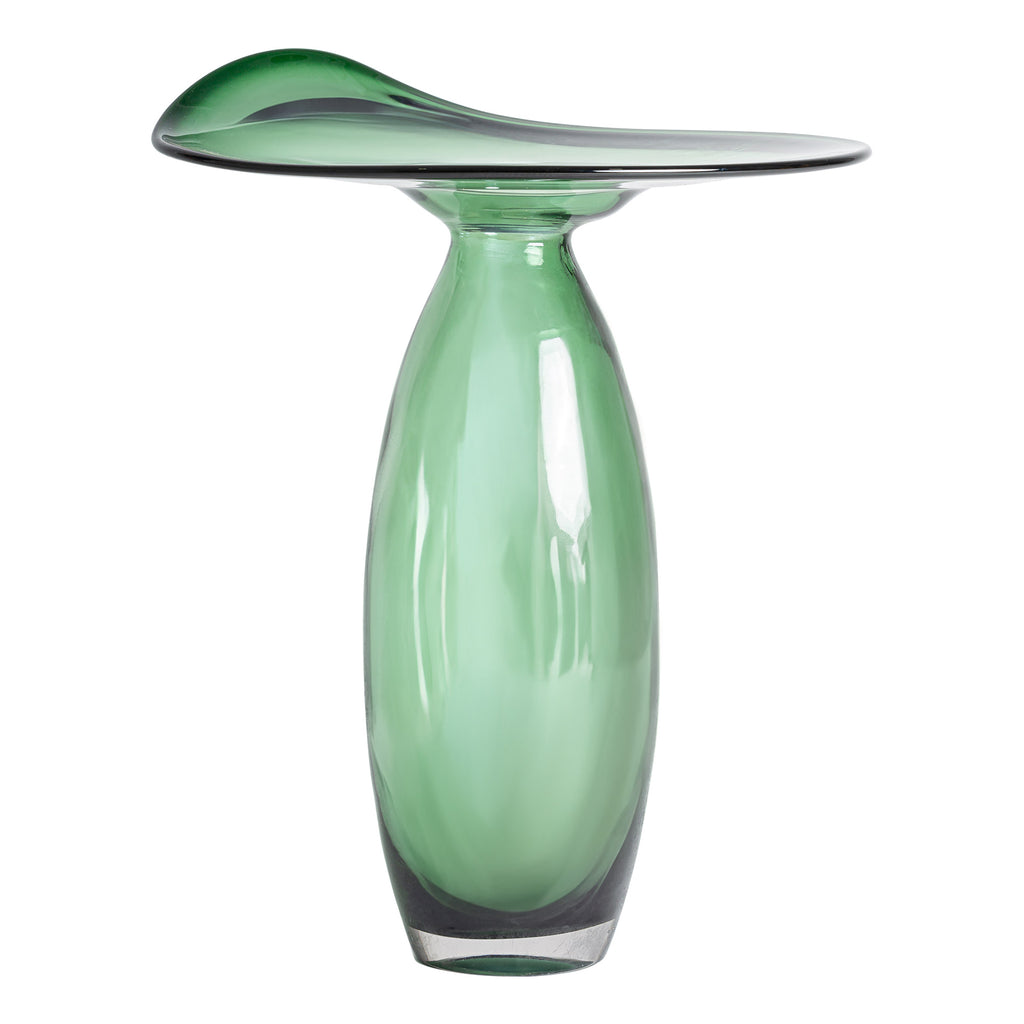 Handgefertigte Glasvase in Grün im Contemporary Stil, elegant und modern.