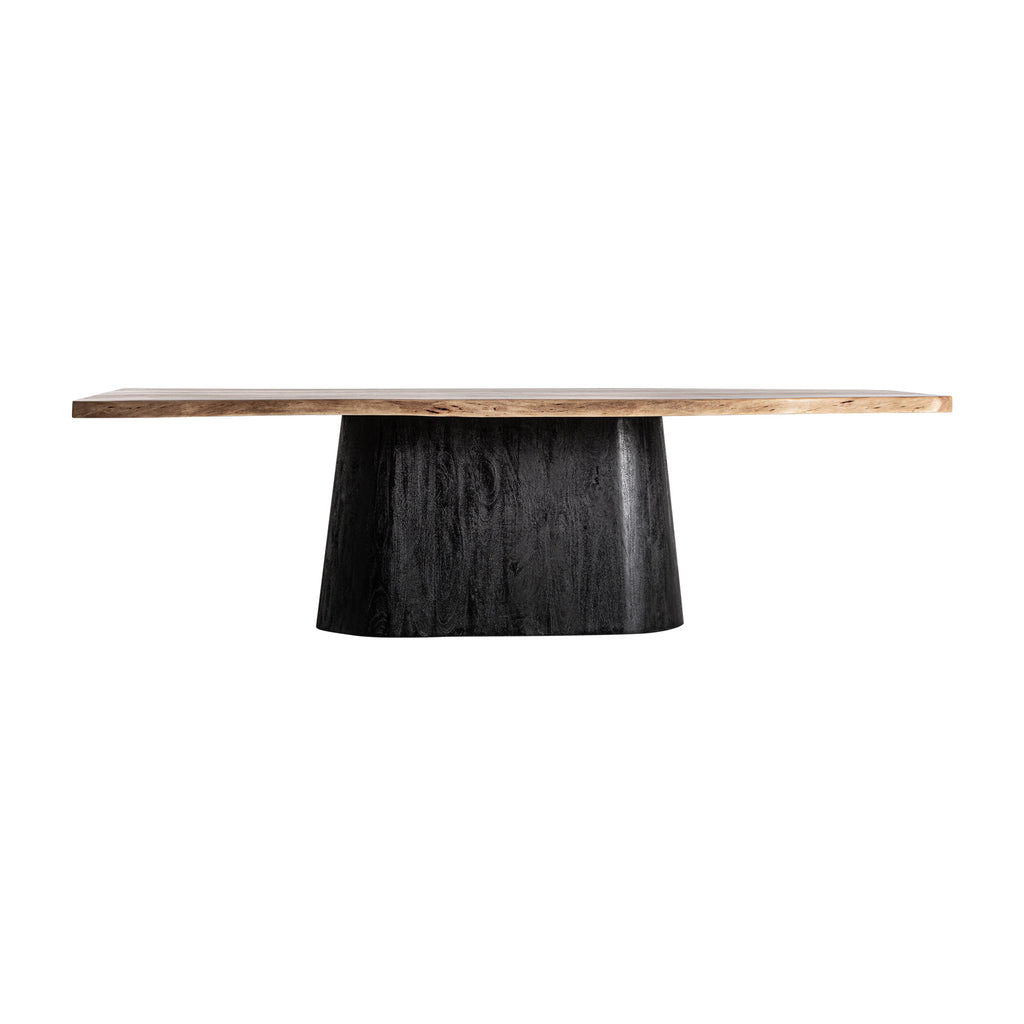 Handgefertigter Esstisch aus schwarzem Mangoholz mit brauner Akazienholzplatte, Contemporary Stil, Unikat