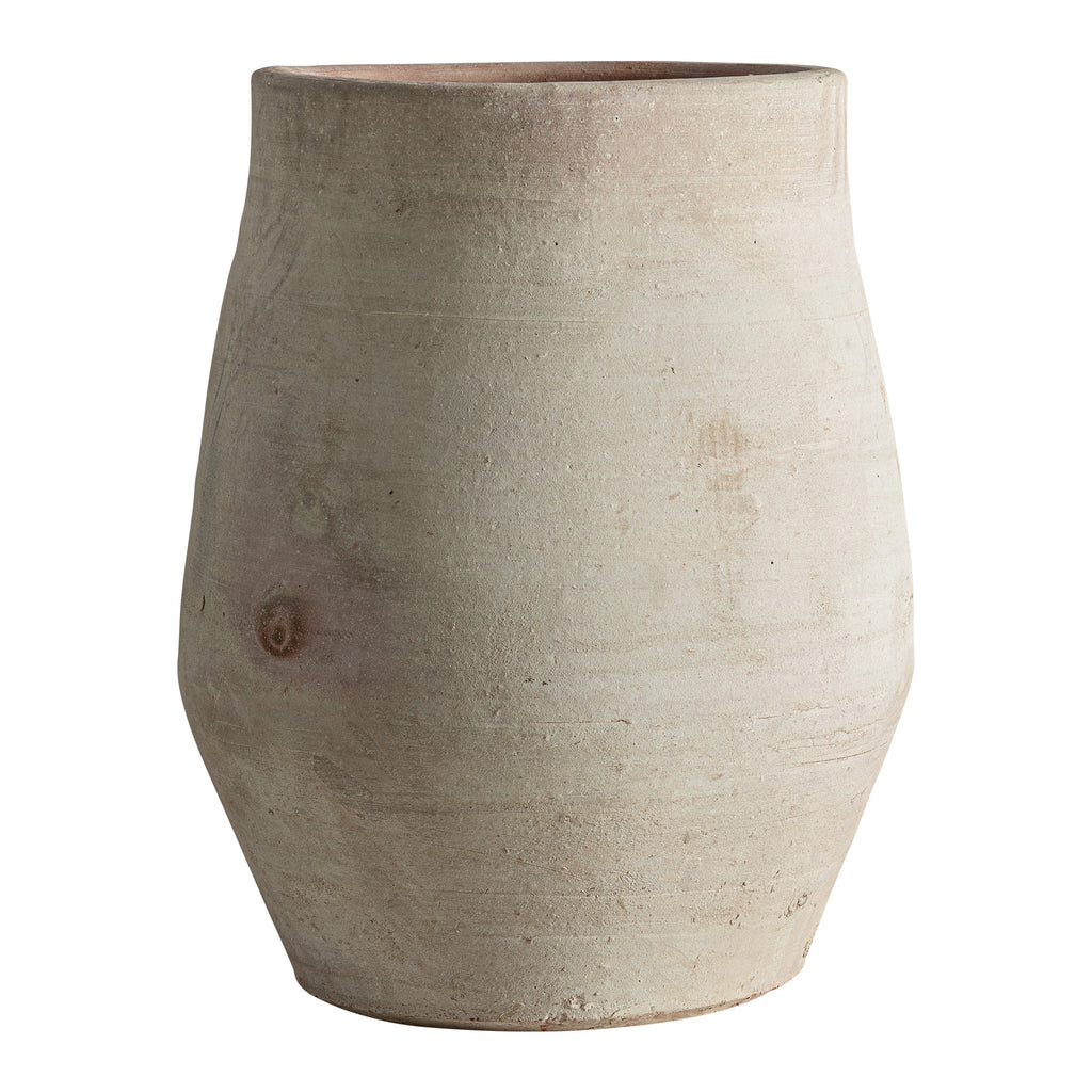 Handgefertigte cremefarbene Tonvase im klassischen Stil mit Distressed Finish