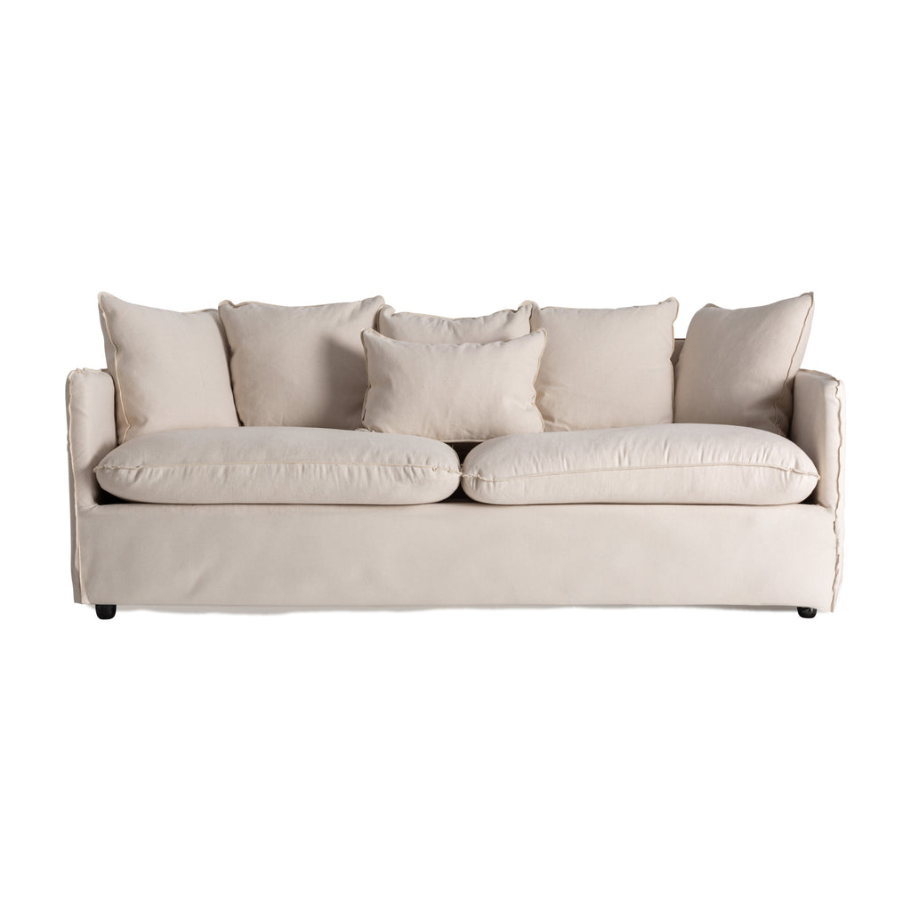 Handgefertigtes klassisches Sofa aus Leinen in Beige mit Baumwolle und Schaumstoff.